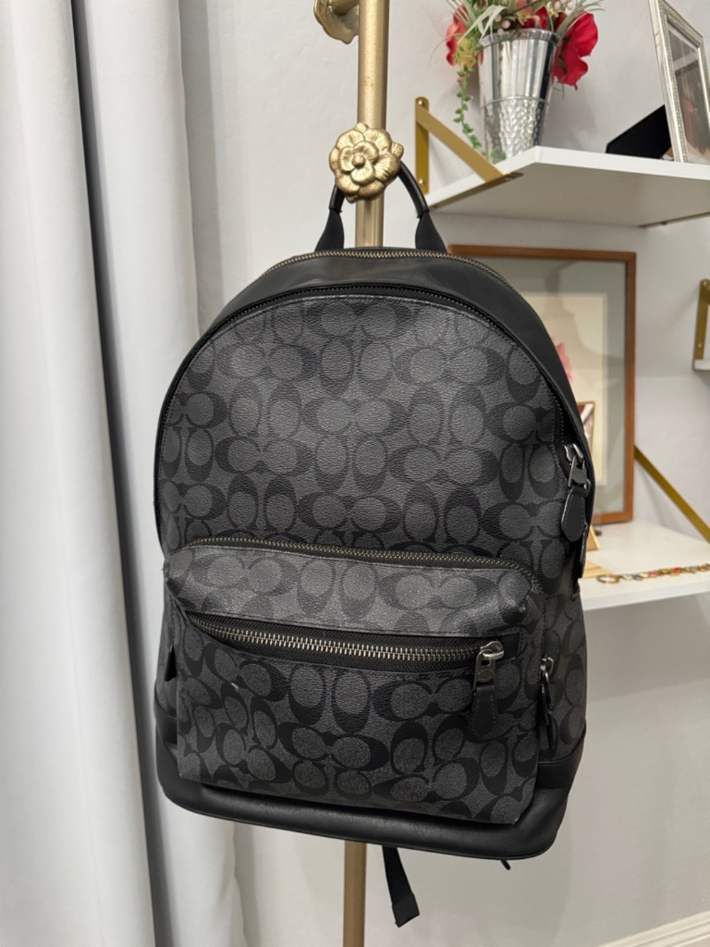 Coach Black/Charcoal Signature Monogram Backpack